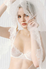 Jacqueline Sheer French lace scallop Cathedral veil Ivory