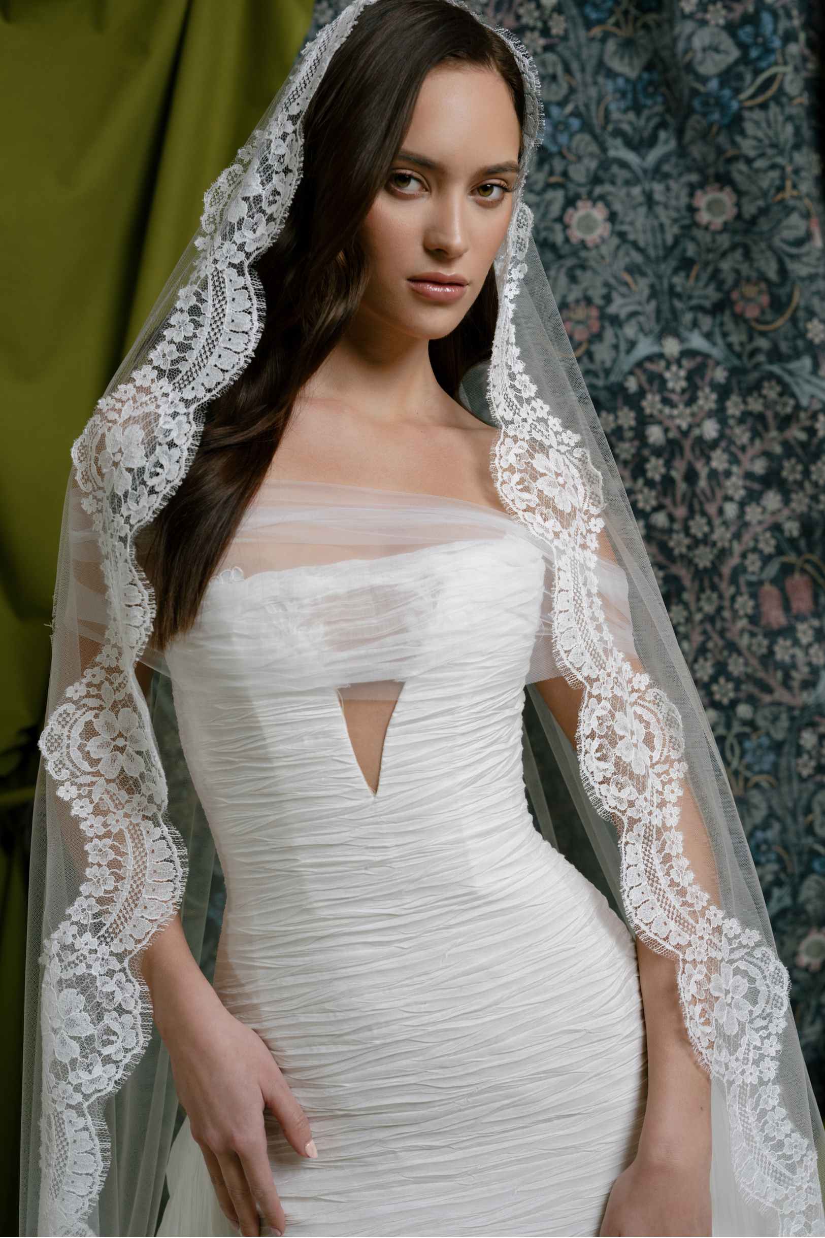 Brigette French lace mantilla cathedral veil in Off white