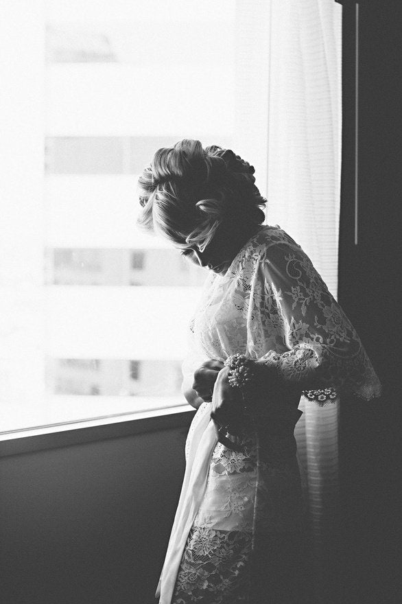 Swan Queen lace kimono bridal robe in Ivory or Blush - Style 102