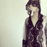 Black Almalfi Hooded Lace Robe bridal Gift Trousseau 