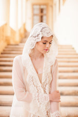 Amalfi Hooded Tulle sheer Lace boudoir kimono robe Ivory Cover Up Bridal Lingerie