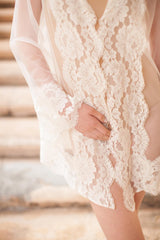 Amalfi Hooded Tulle sheer Lace Robe in Ivory for Honeymoon at the Biltmore Miami 