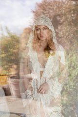 Amalfi Boudoir Hooded Tulle & French Lace Robe kimono