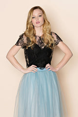 Roseline French lace blouse crop top in black