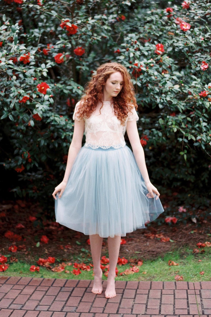 Lydia Tonal Tulle Skirt in powder blue