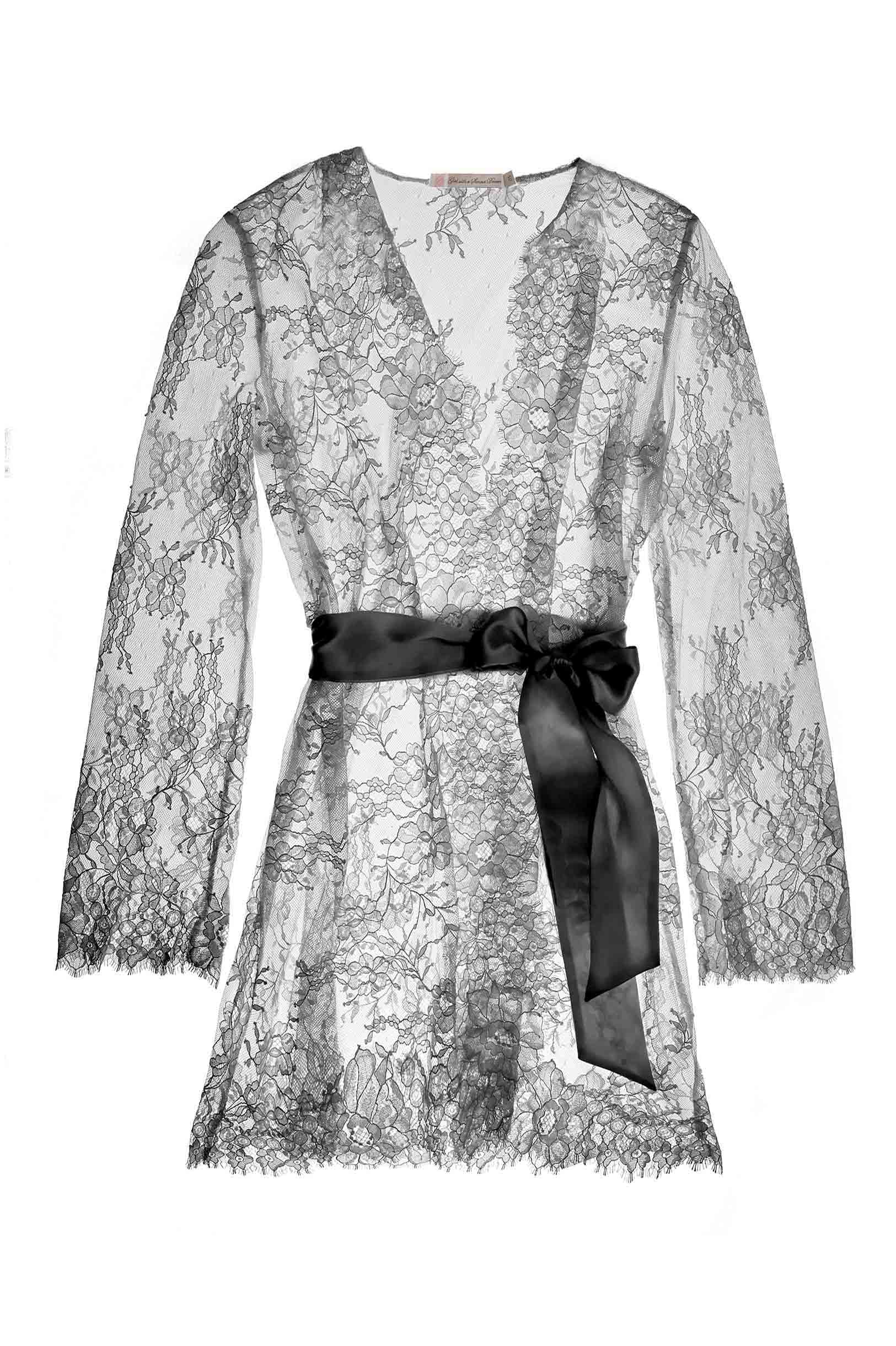 Camellia lace robe in Black