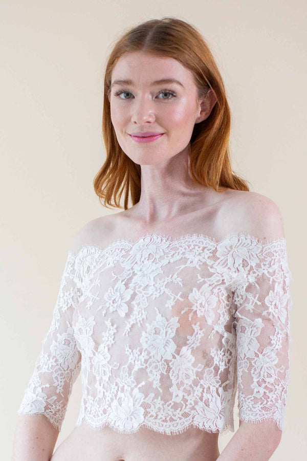 Dominique French lace off-the-shoulder topper in Ivory