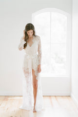 Swan Queen lace robe bridal long dressing gown in Ivory