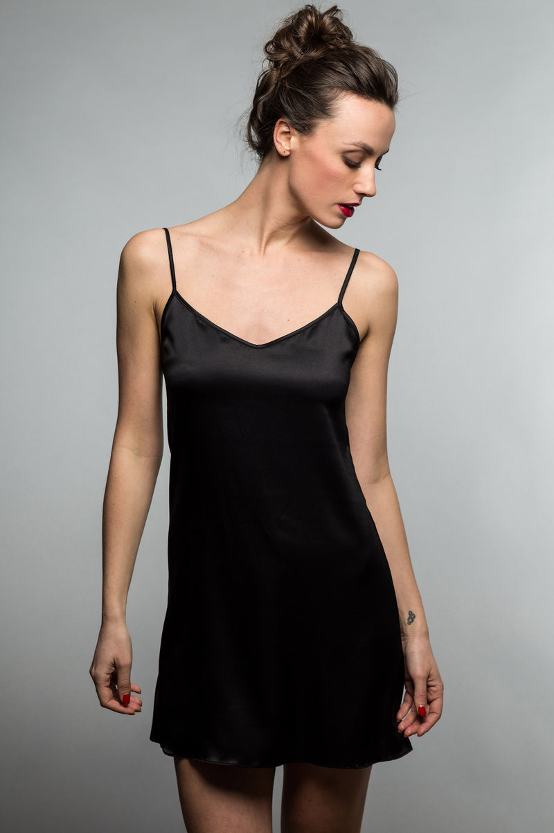 Parisienne Silk Satin Camisole Slip Dress Chemise in Ivory, Nude or Black
