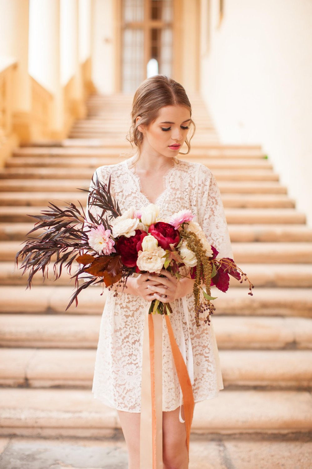 ELIZABETH LACE ROBE IN IVORY - STYLE 120