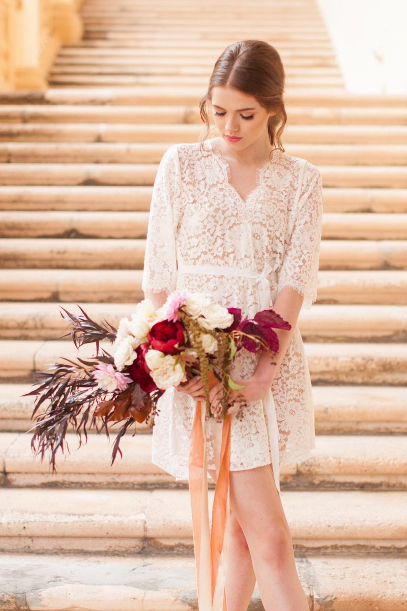 ELIZABETH LACE ROBE IN IVORY - STYLE 120