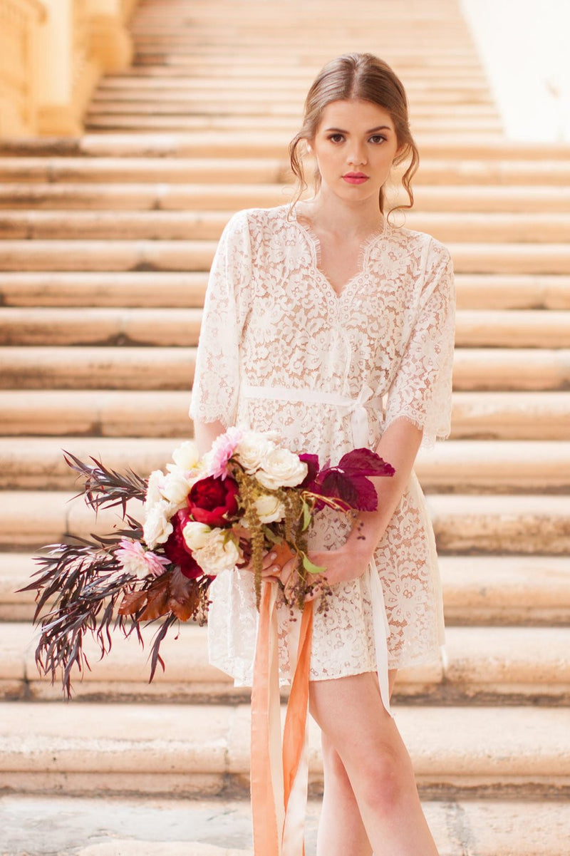 ELIZABETH LACE ROBE IN IVORY - STYLE 120