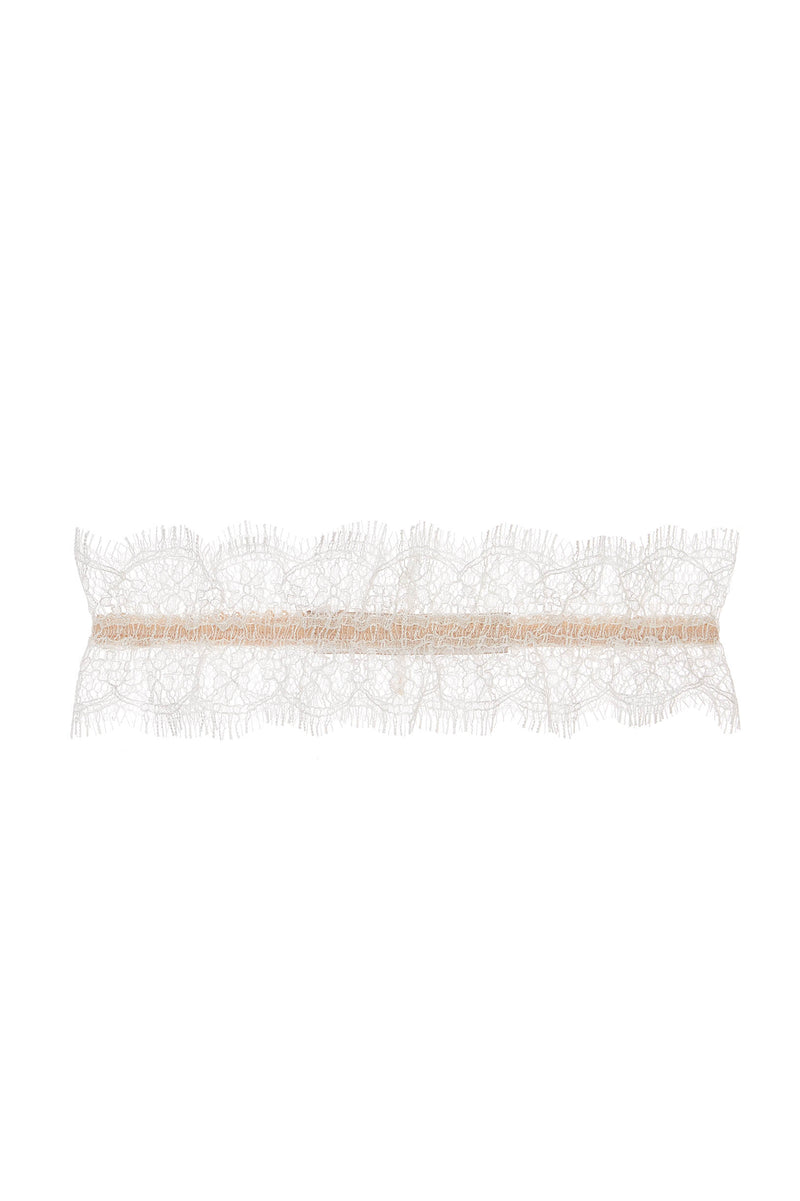 Flora French lace garter in Blushing ivory