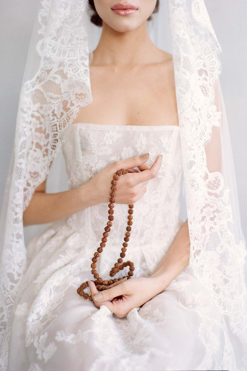 Madrid French lace mantilla blusher veil in ivory Joy Proctor design