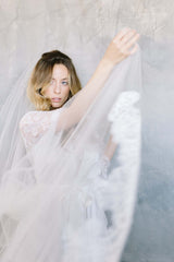 Grace winged Silk & Lace Bridal lace robe with butterfly sleeves in Ivory