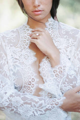 Swan Queen bridal lace robe long getting ready wedding gown Ivory