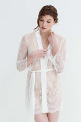 Art deco lace robe in White honeymoon sheet coverup