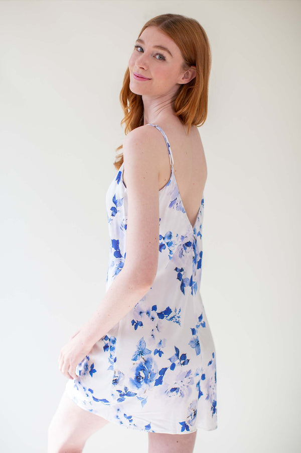 Botanical love Bias cut slip dress in blue floral