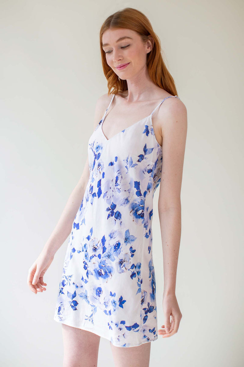 Botanical love Bias cut slip dress in blue floral