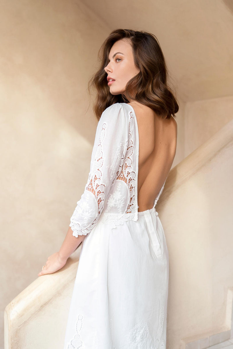 Dolce broderie anglaise embroidered cotton midi dress