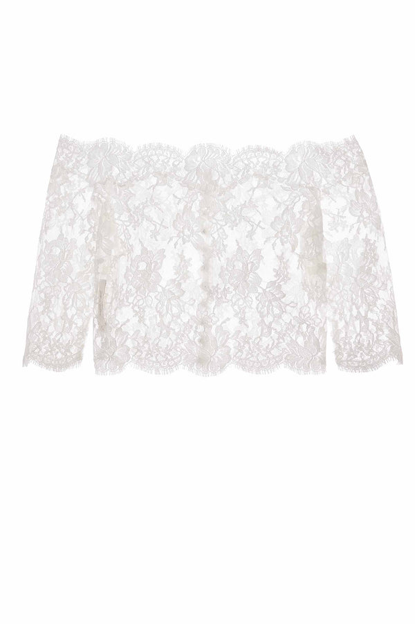 Dominique French lace off-the-shoulder topper in Ivory