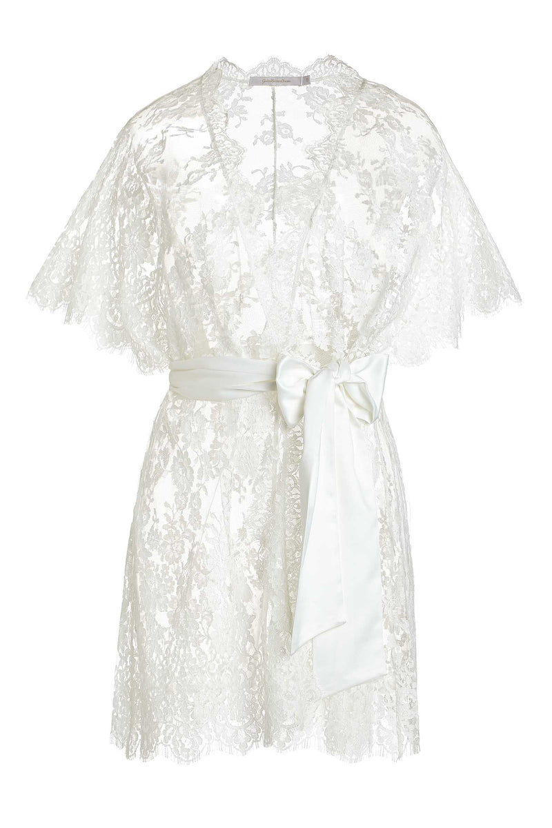 Jen French lace kimono robe in Ivory