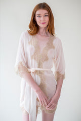 Olivia French lace robe in rose gold