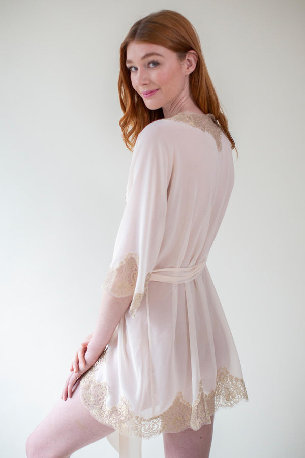 Olivia French lace robe in rose gold