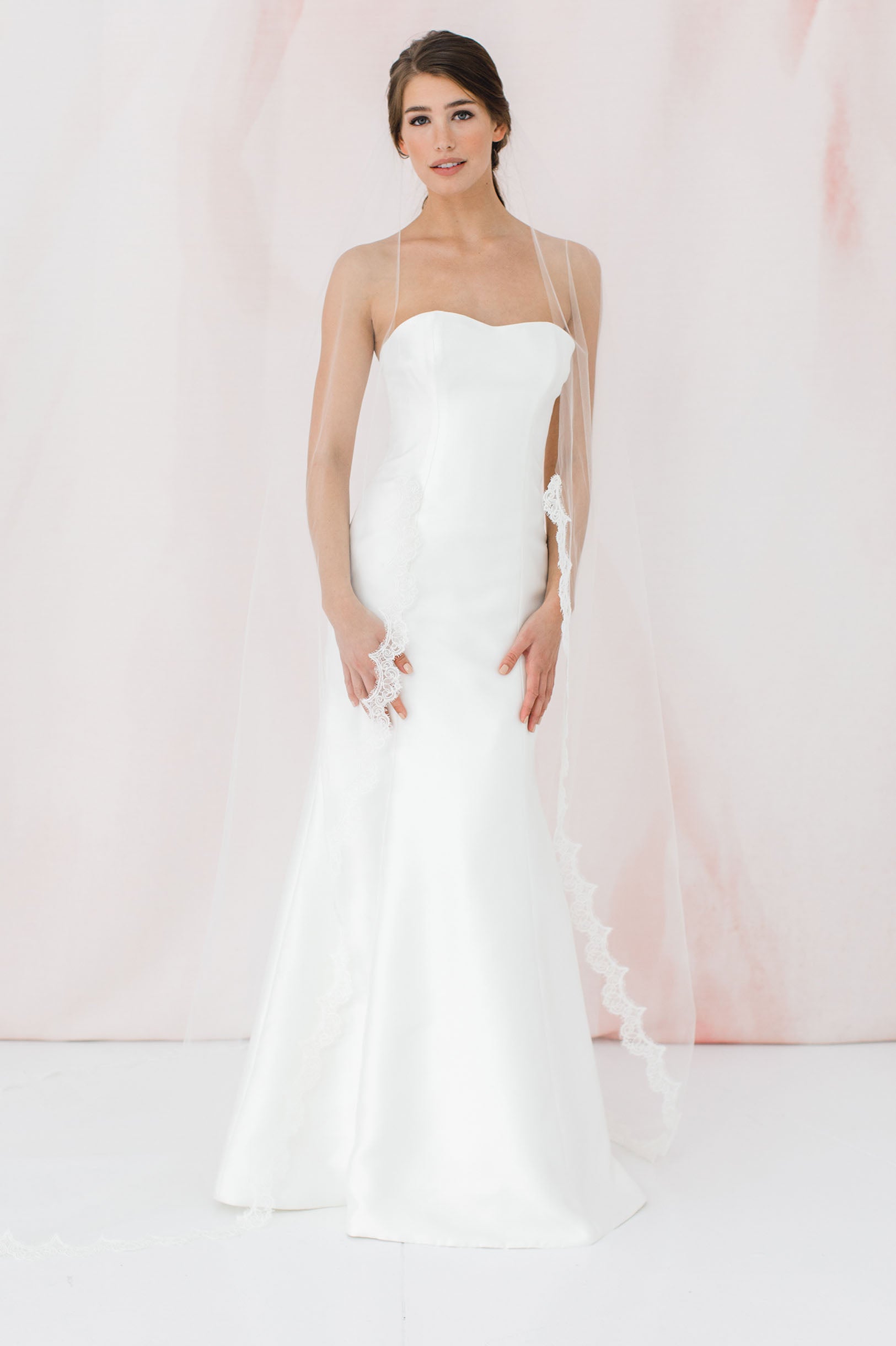 Amelie Lace sheer illusion tulle veil wedding with comb embroidered full lace cathedral Bridal