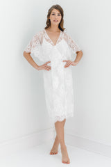 Anita Midi lace robe with flutter kimono sleeves in Ivory White Women Lace Cardigan Cover up wrap