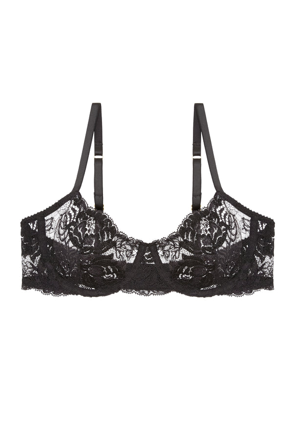 Begonia French Lace underwire Demi cup balconette bra in Black