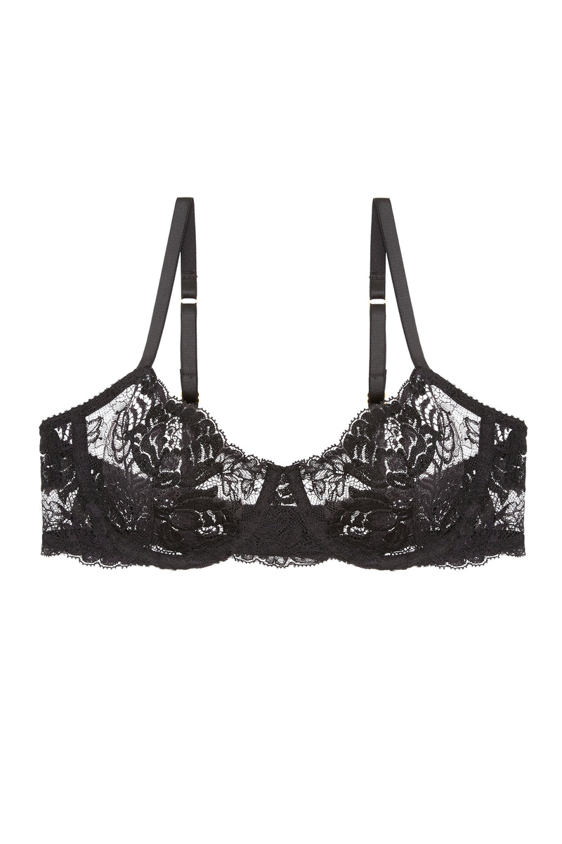 Begonia French Lace underwire Demi cup balconette bra in Black