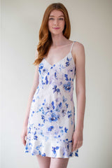 Botanical love Bias cut Flounce slip dress in blue