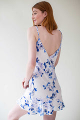 Botanical love Bias cut ruffled slip dress in blue