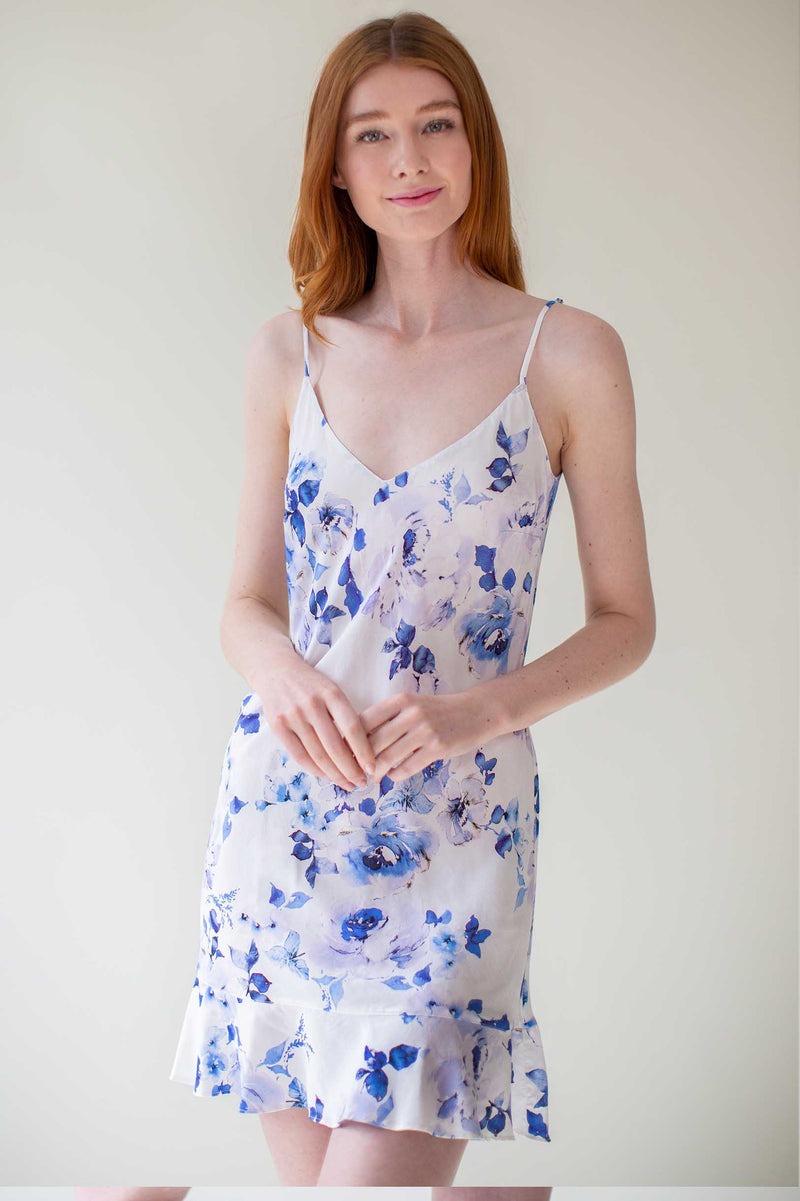 Botanical love Bias cut rayon slip dress in blue Spring Wedding