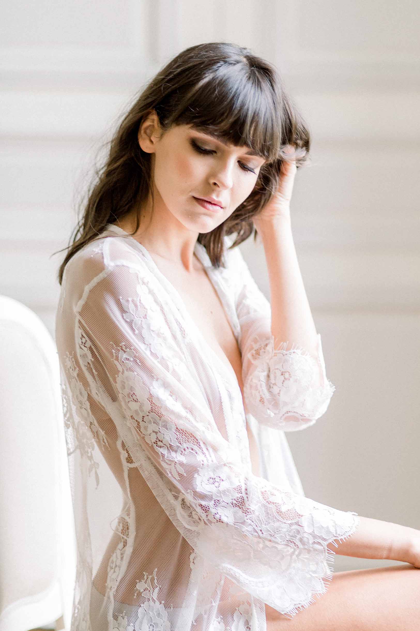 Boudoir Bridal Lace Robe in Ivory Bridal Trousseau