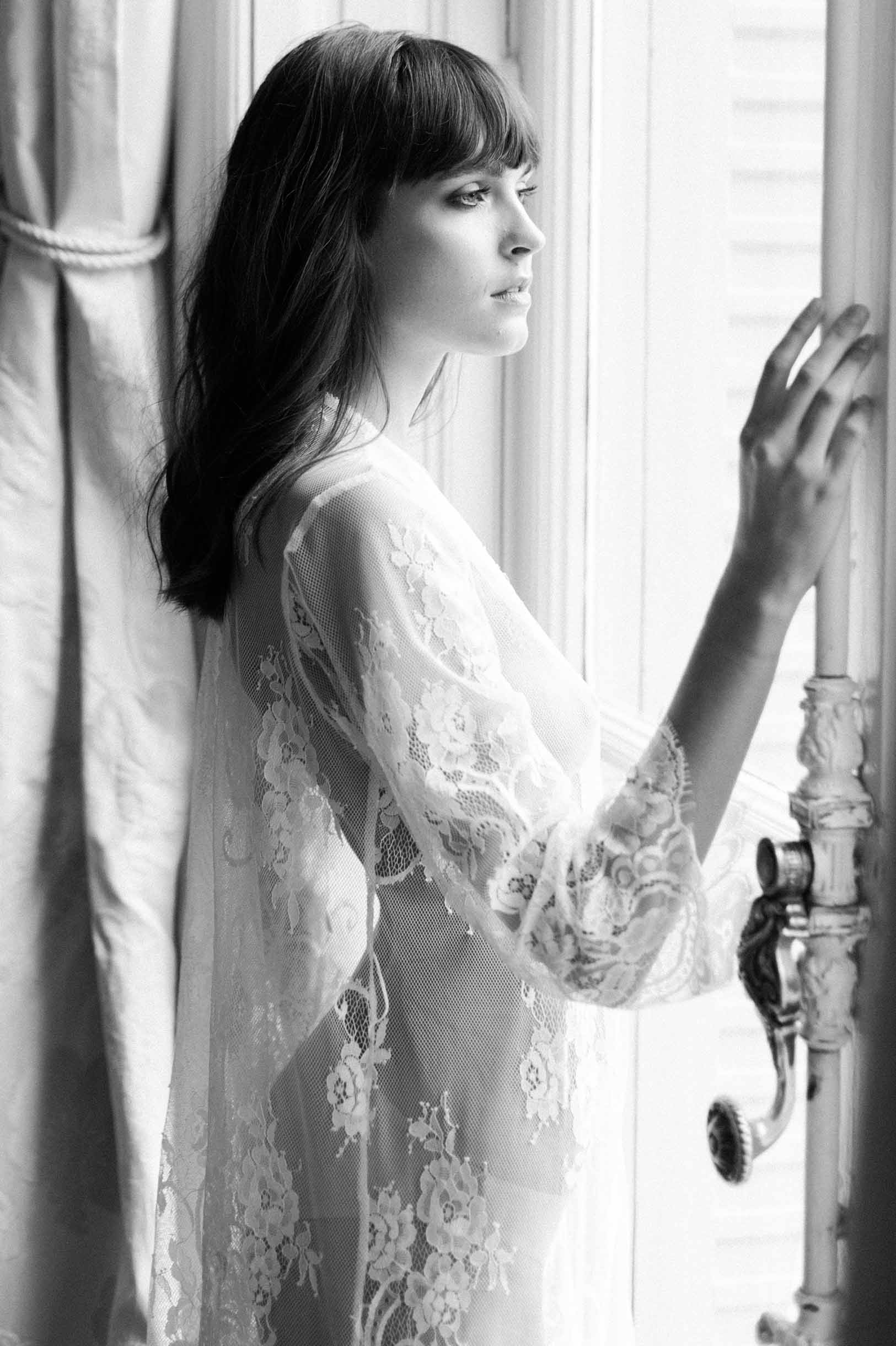 Boudoir Bridal Lace Robe in Ivory