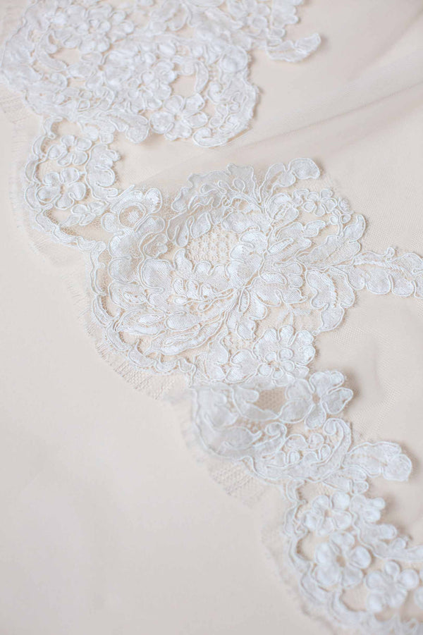 Calais Alencon French Lace Veil in Ivory Bridal Corded Lace