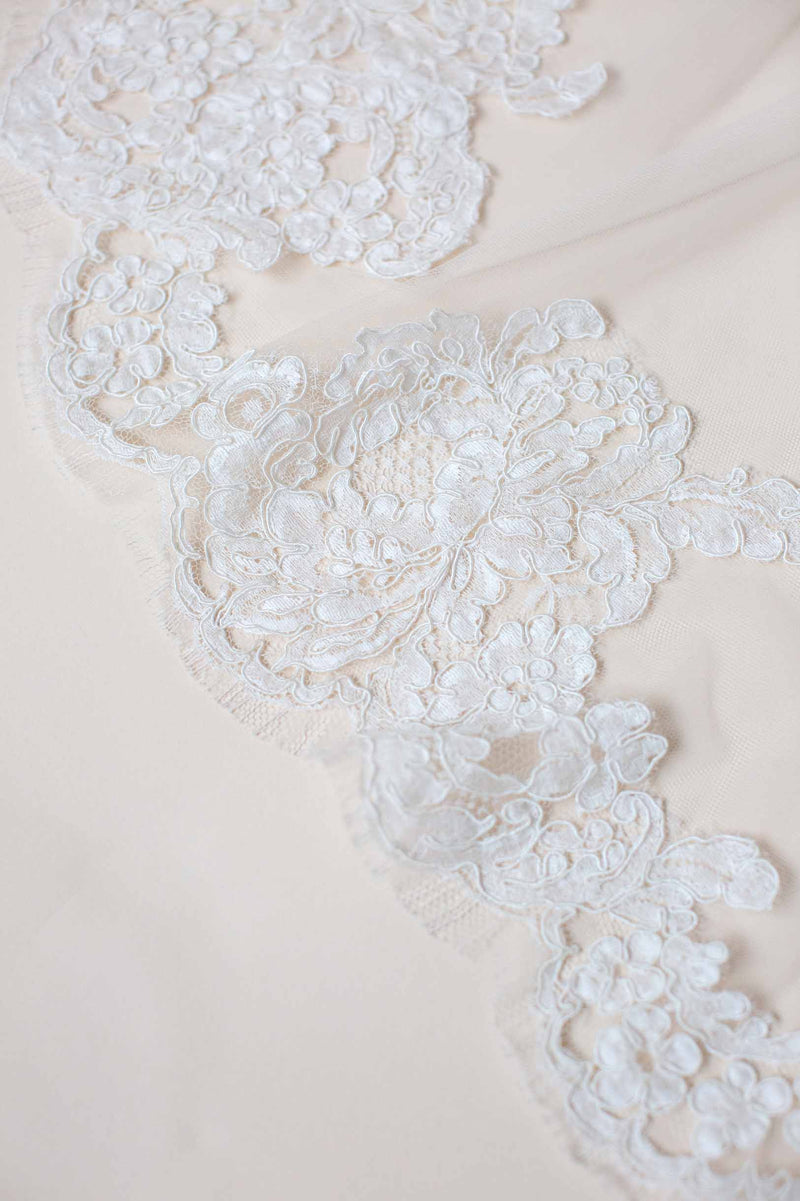 Calais Alencon French Lace Veil in Ivory Bridal Corded Lace
