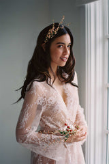 Camellia lace robe in Rose Pink