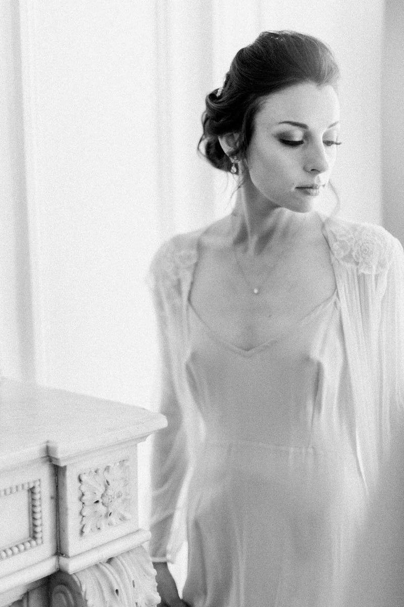 Magnolia Silk Tulle French Lace Robe gown in Ivory