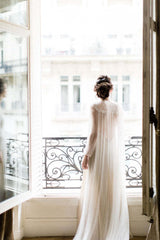 Magnolia Silk Tulle French Lace Robe gown in Ivory