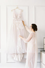 Magnolia Silk Tulle French Lace Robe gown in Ivory