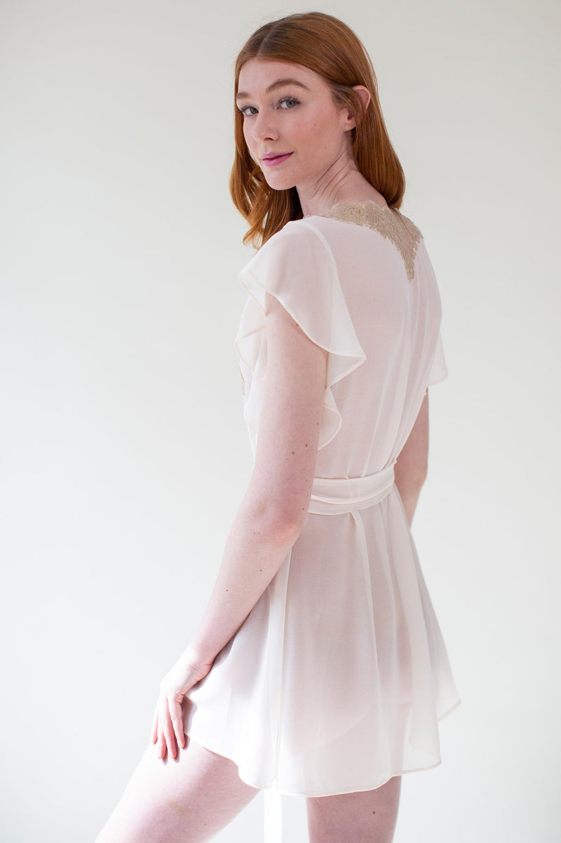 Honey Flutter sleeves French lace robe rose gold