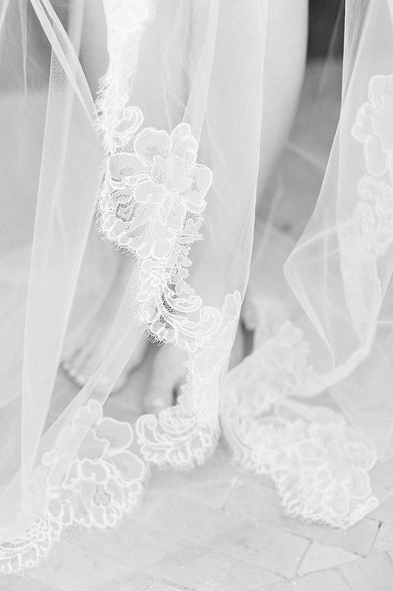 Jacqueline Sheer French lace scallop Cathedral veil Ivory