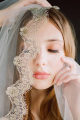 Lille Gilded French Lace mantilla veil in Ivory or Gold
