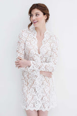 Lauren Stretch French Lace Robe in ivory