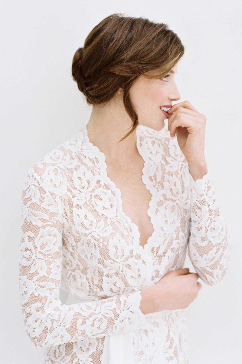 Lauren Stretch French Lace Robe in ivory