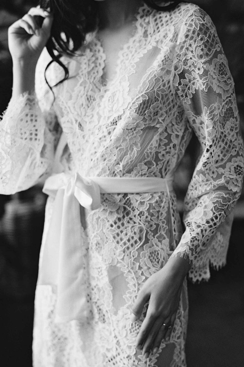 Leah boho lace robe in Ivory or Black