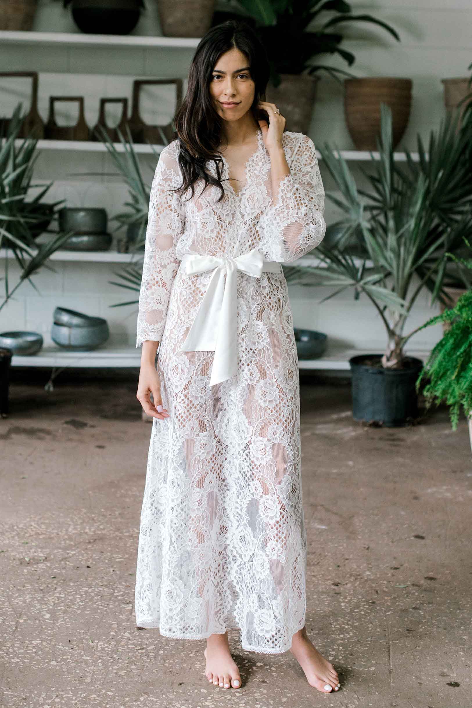 Leah boho lace robe in Ivory or Black